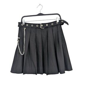 Social Collision Pleated Mini Skirt Grommet Belt China Goth Punk Y2K Alt Size L